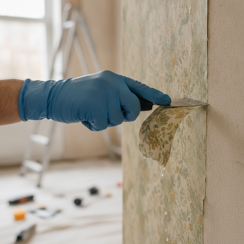 hand doing Wallpaper Removal